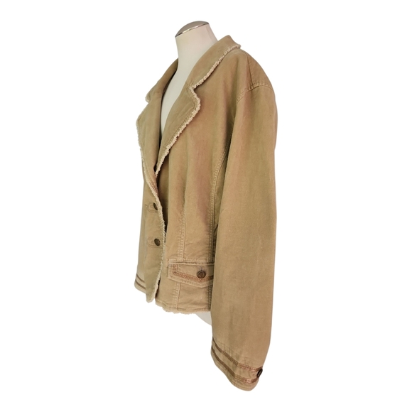 Vangie Signature Corduroy Blazer Jacket Size 22/24 | Tan Fuzzy Lined Western Y2K - Picture 2 of 7